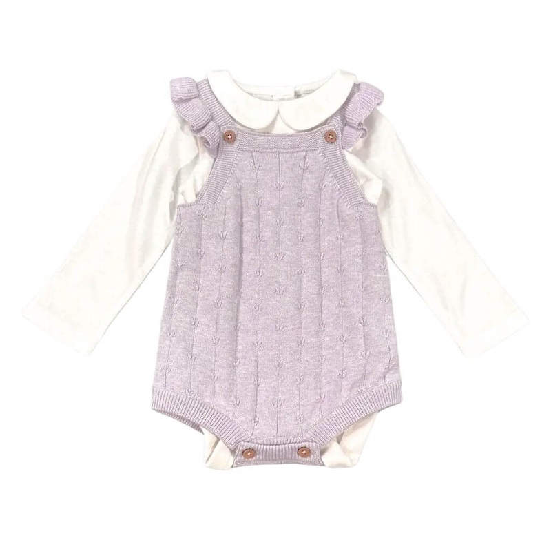 Sleeveless Ruffle Knit Romper & Bodysuit Set Lilac