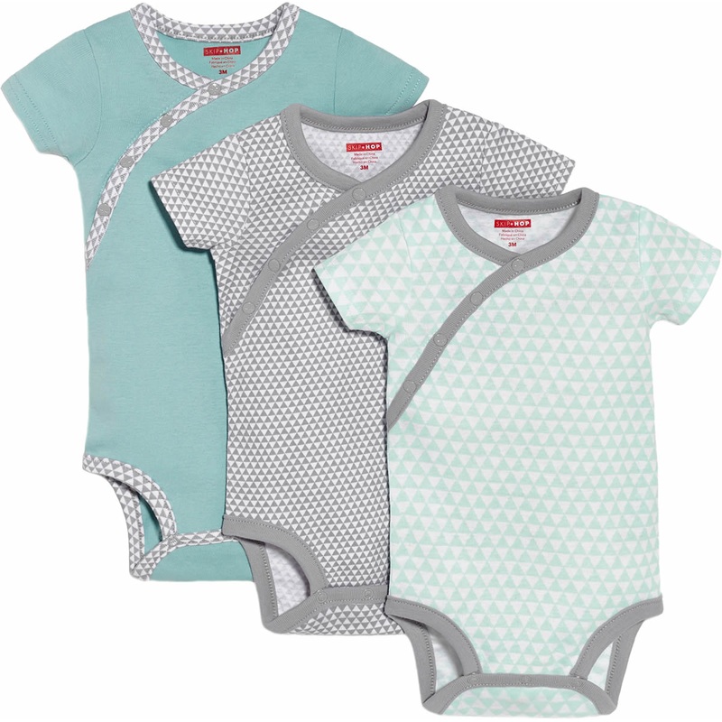Skip Hop Petite Triangles 3-Pack Short Sleeve Bodysuits – Blue (3 Months)