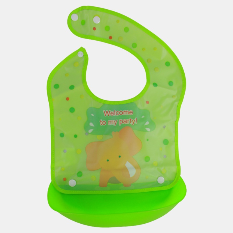 Baby Bib  Green with Cute Elephant Design