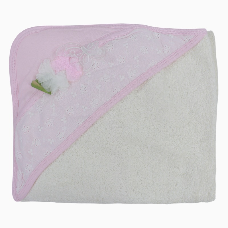 Baby Girls Cotton Hooded Towel  Lace Detail