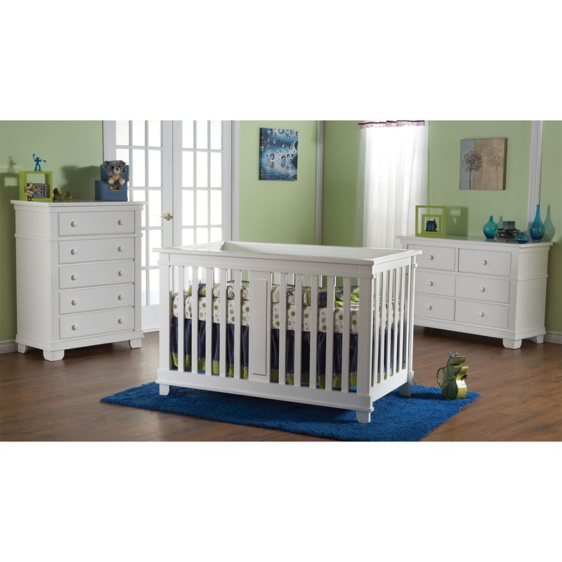 Pali Lucca 3 Piece Nursery Set in White – Crib, Double Dresser & 5 Drawer Dresser