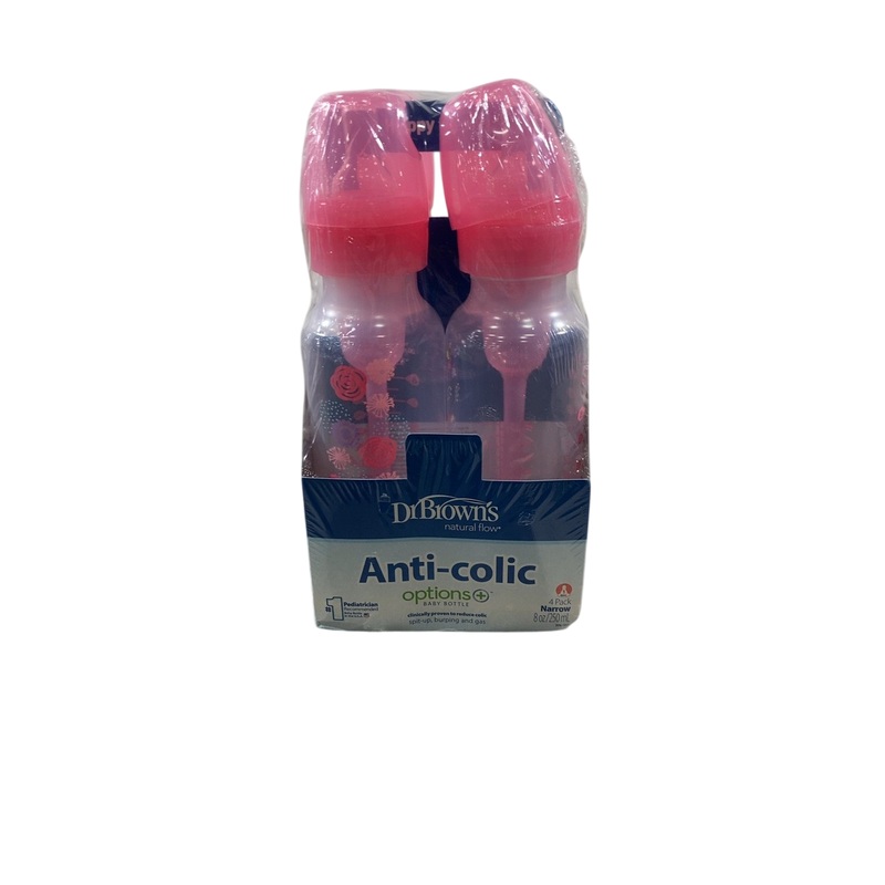 Dr. Brown’s Natural Flow Anti-Colic Options+ Narrow Baby Bottles, 8oz, Pink Floral, 4 Pack