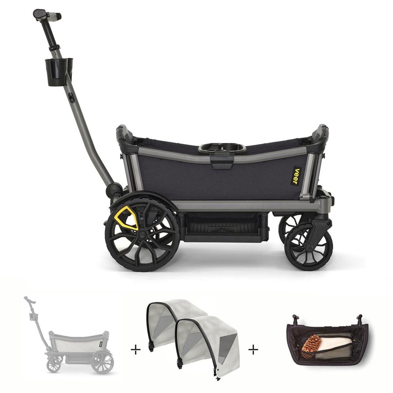 Veer Cruiser City (2 Seater) Stroller Wagon + Sidewall Kit + 2 Canopy + Basket Bundle – Savannah White