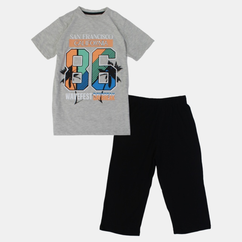 Boys Cotton Pajama Set  Grey with Fun Print
