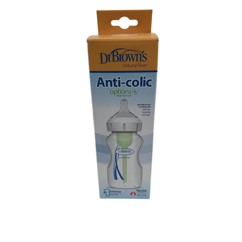 Dr. Brown’s Natural Flow Anti-Colic Options+ Wide-Neck Baby Bottle, 1 pack, 9 oz, Level 1 Slow Flow Nipple, 0m+