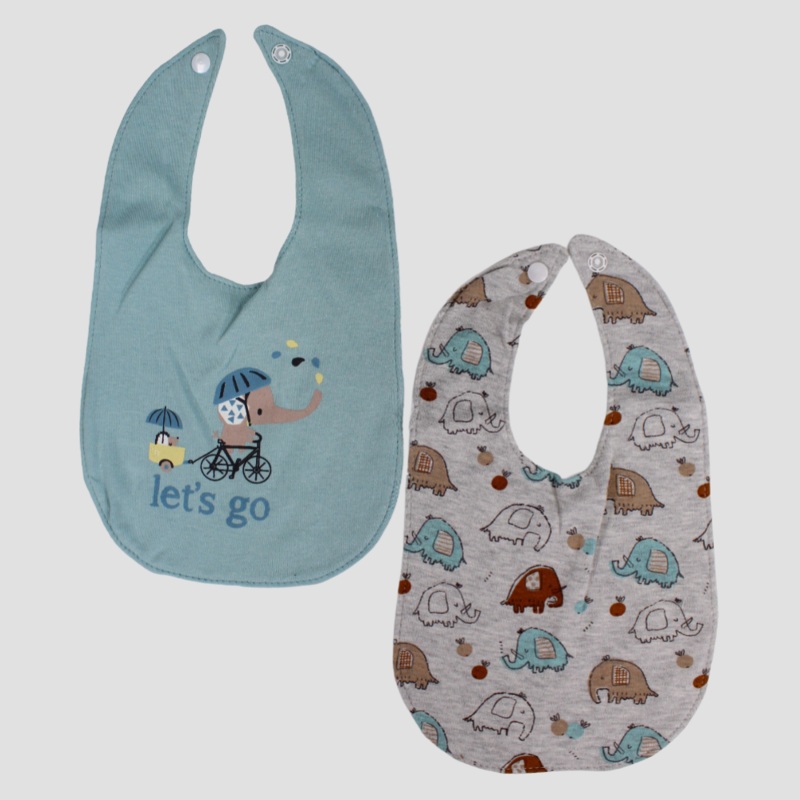Grey & Aqua Elephant Bibs (2-Pack)