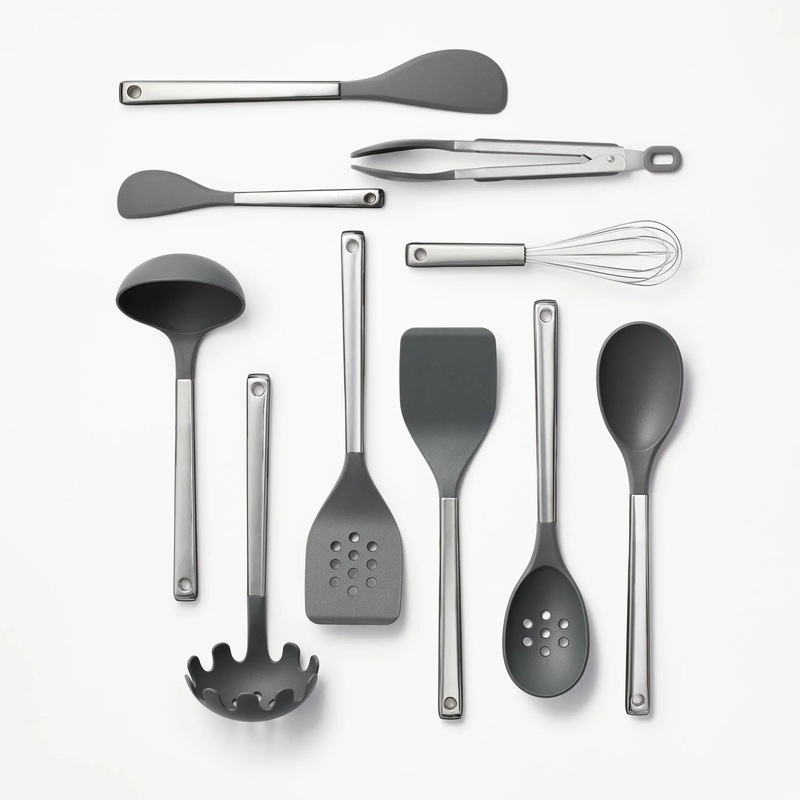 10pc Stainless Steel/Nylon Kitchen Utensil Set- Dark Gray