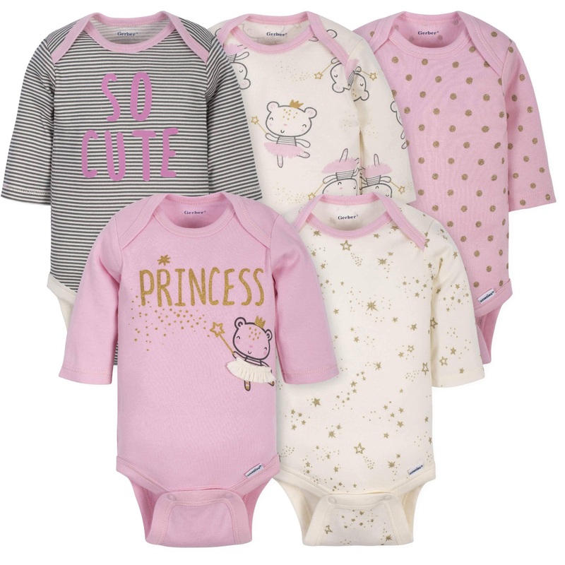 5-Pack Baby Girls Princess Long Sleeve Onesies Bodysuits