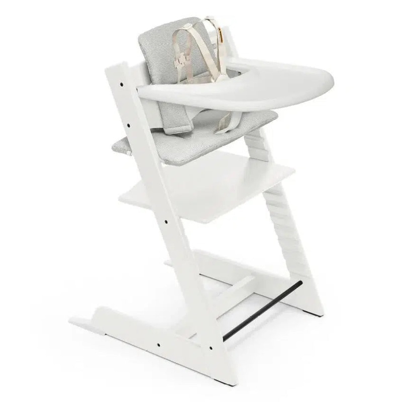 Stokke – Tripp Trapp High Chair + Cushion + Tray – White with Nordic Grey