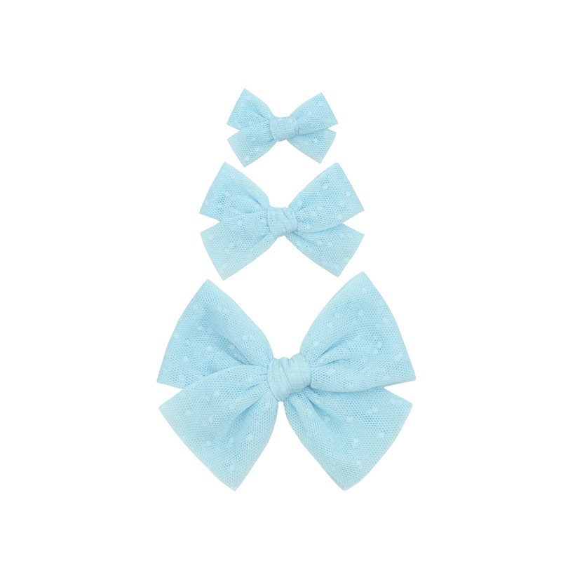 Tulle Bow – Sky Blue Dot Clip