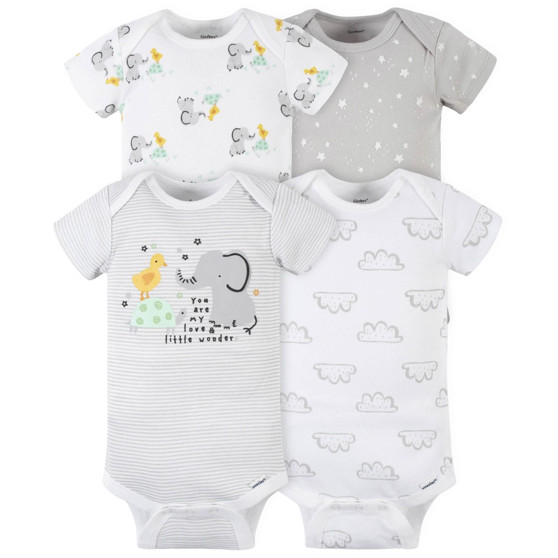 4-Pack Baby Neutral Baby Animals Short Sleeve Onesies Bodysuits