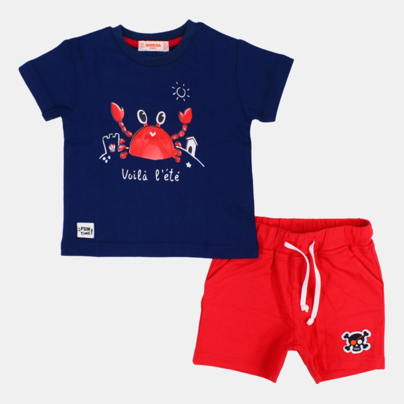 Baby Boys Short-Sleeved 2-Piece Cotton Outfit Set  Fun Crab Design