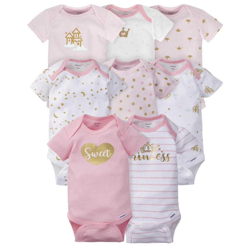 Gerber 8-pack Baby Girls’ Castle Short Sleeve Onesies Bodysuits