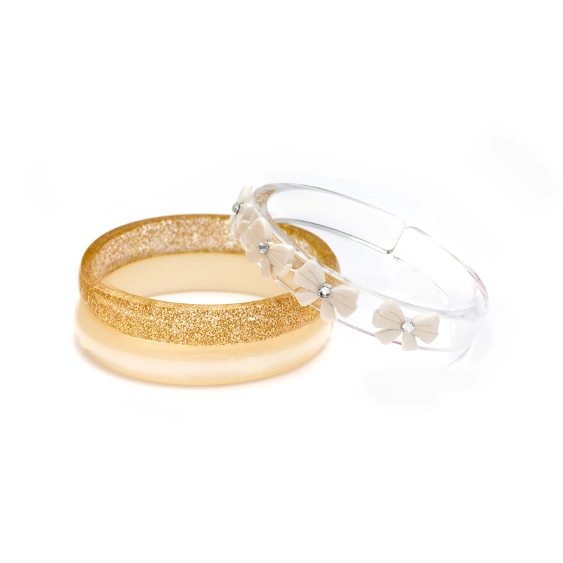Lilies & Roses Bows White Glitter Bangles