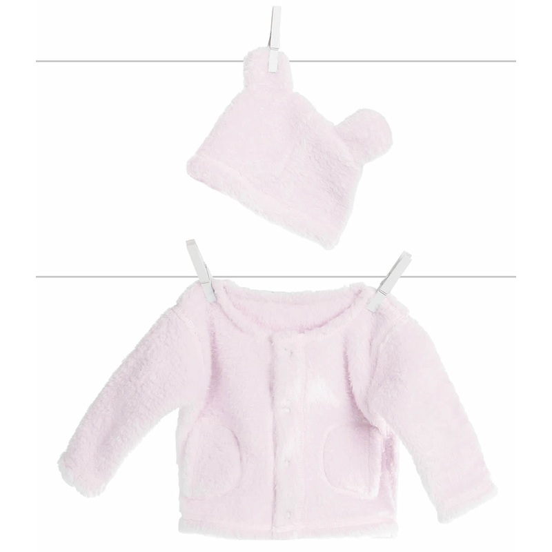 Little Giraffe Warm & Fuzzy Cardigan + Cap in Blue, 3-6 Months in Pink