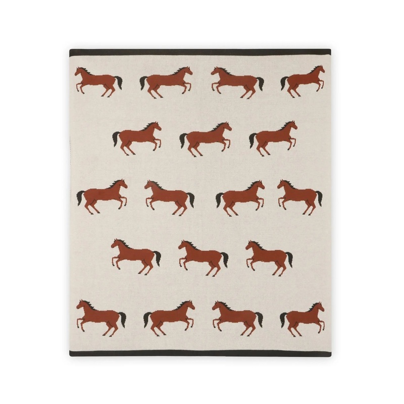 Viverano – Organic Cotton Jacquard Knit Blanket – Horses