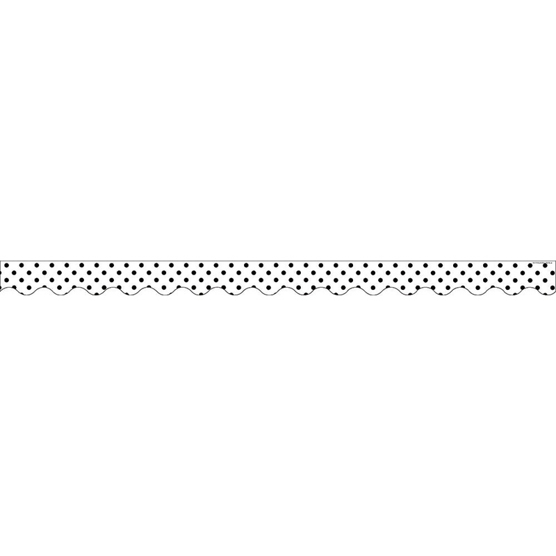 Black Polka Dots on White Scalloped Border
