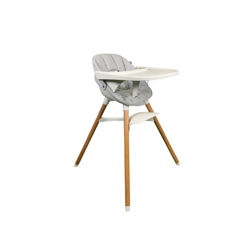Lalo 3 in 1 High Chair Kit, Coconut, Grey, Natural Wood