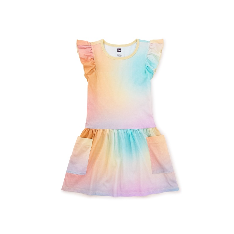 Tea Collection Flutter Sleeve Pocket Dress – Rainbow Gradient