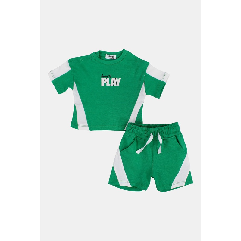 Unisex Baby Green Cotton 2-Piece Outfit Set – “Born To Play” Design