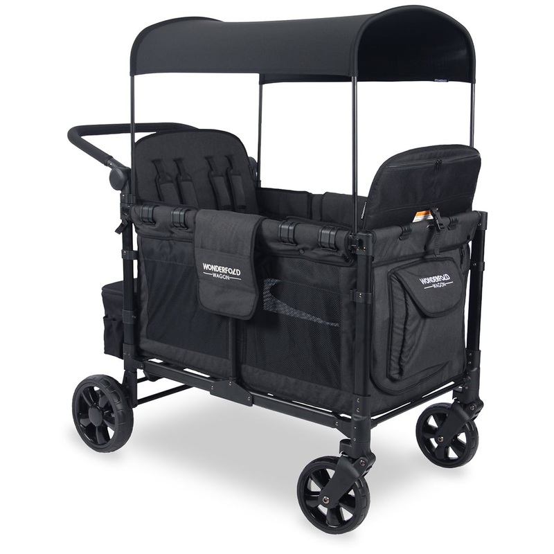 WonderFold OPEN BOX W4 2.0 Elite Multifunctional Quad (4 Seater) Stroller Wagon – Volcanic Black
