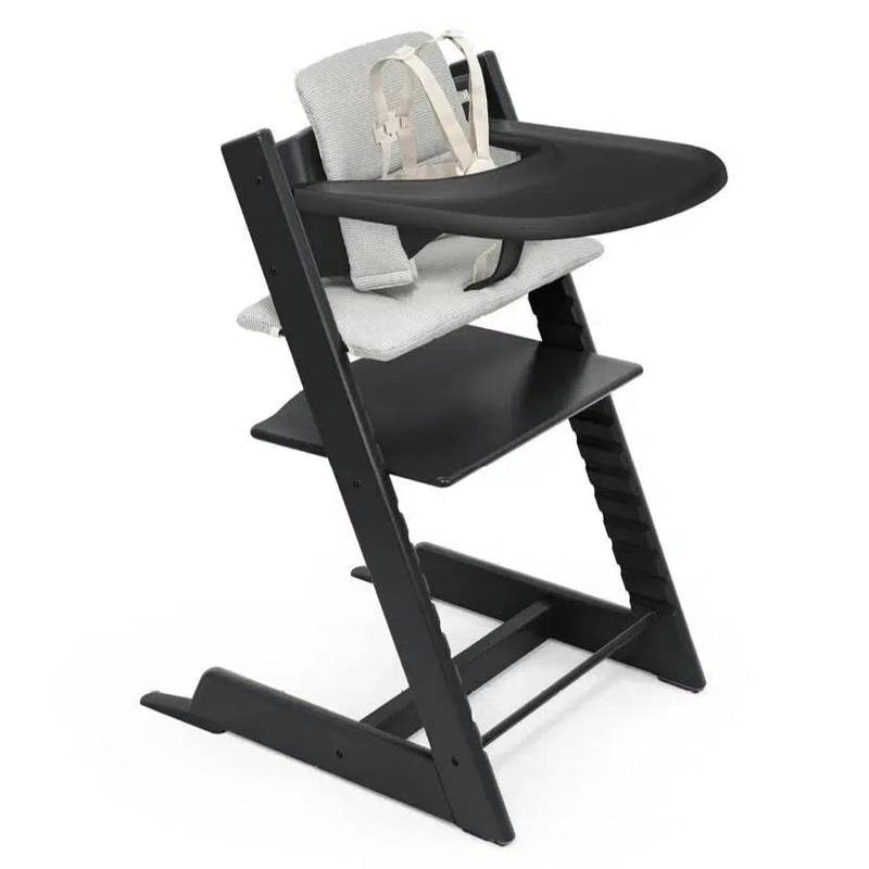 Stokke – Tripp Trapp High Chair + Cushion + Tray – Black with Nordic Grey