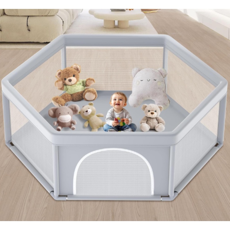Zikopomi Hexagonal Baby Playpen 65″x65″, Grey