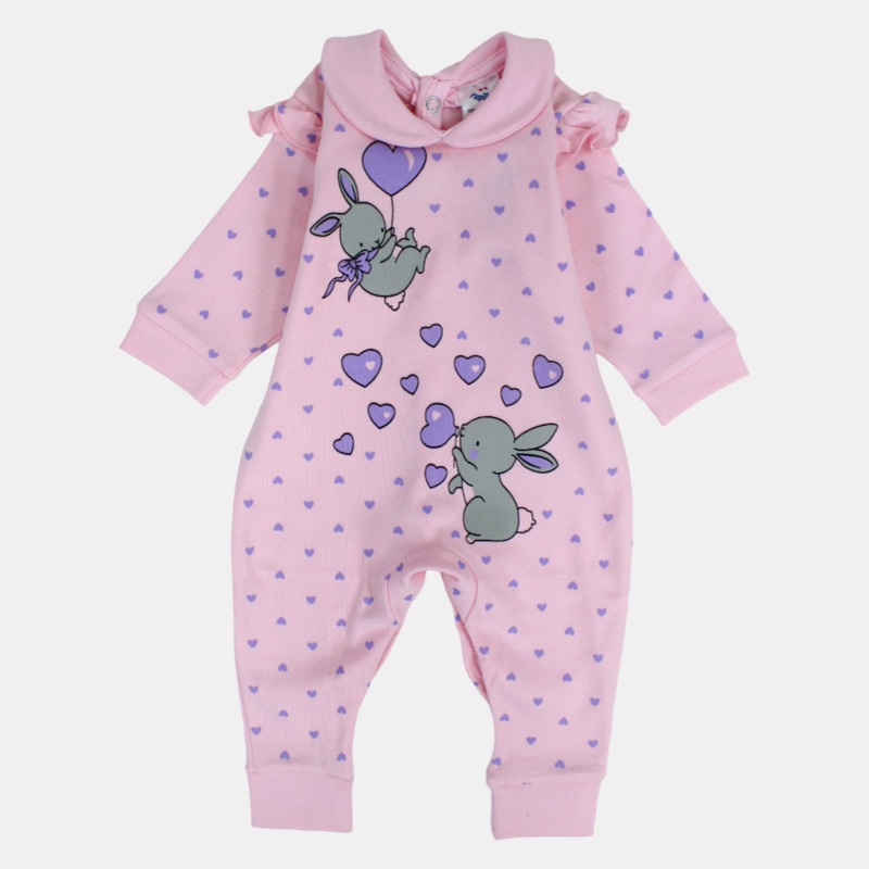 Baby Girls Cotton Footless Onesie   Bunny and Hearts