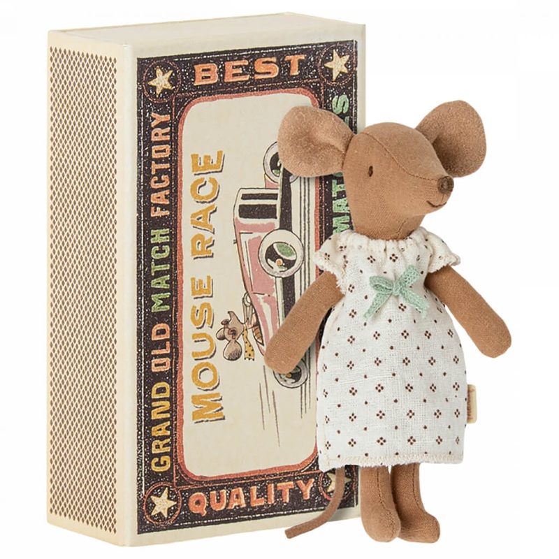 Big Sister Mouse Doll with Print Dress in Matchbox