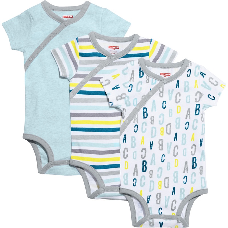 Skip Hop ABC-123 Short Sleeve Bodysuit Set, 3-Pack – Blue (3 Months)