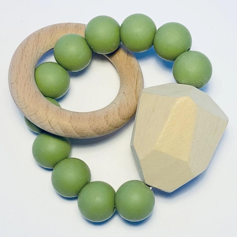 Sugar + Maple Silicone + Beechwood Teether Gem – Moss