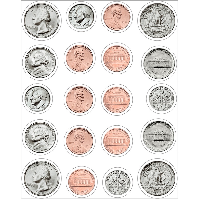 Money, U.S. Coins Shape Stickers Grade PK-5