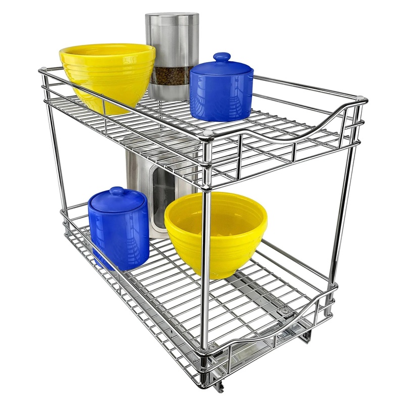 11″ x 21″ Slide Out Double Shelf – Pull Out Two Tier Sliding Under Cabinet Organizer
