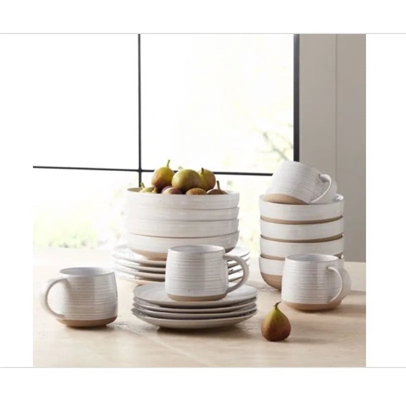 Abott White Round Stoneware 16-Piece Dinnerware Set (See Description)