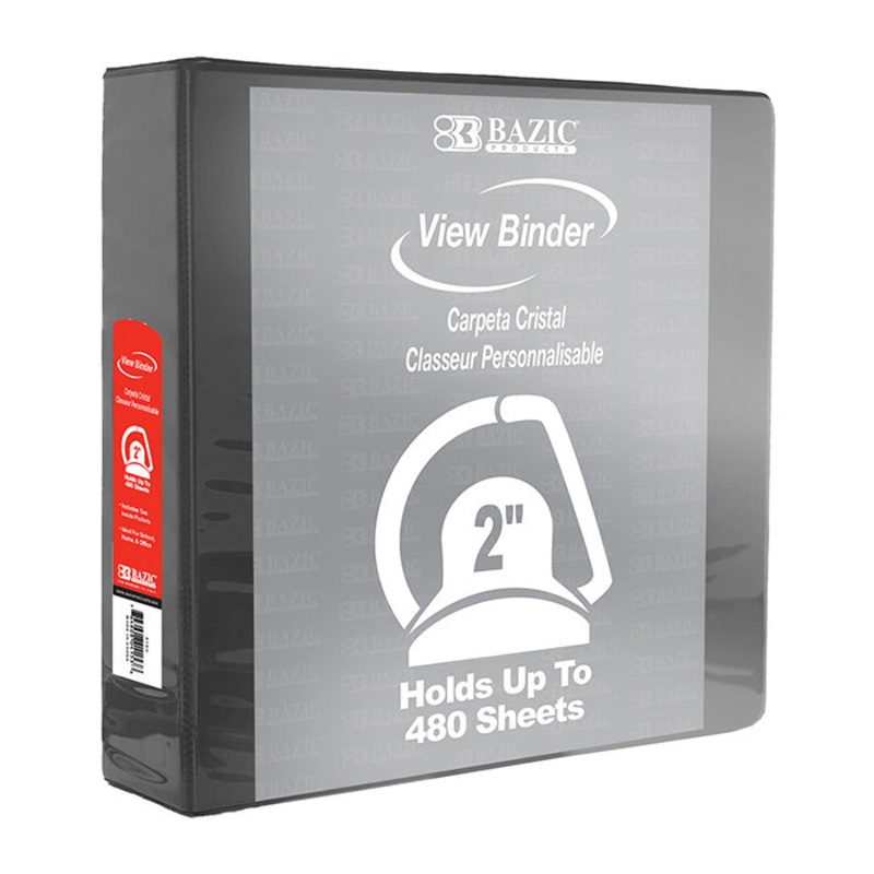 BAZIC 2″ Black Slant-D Ring View Binder w/ 2-Pockets