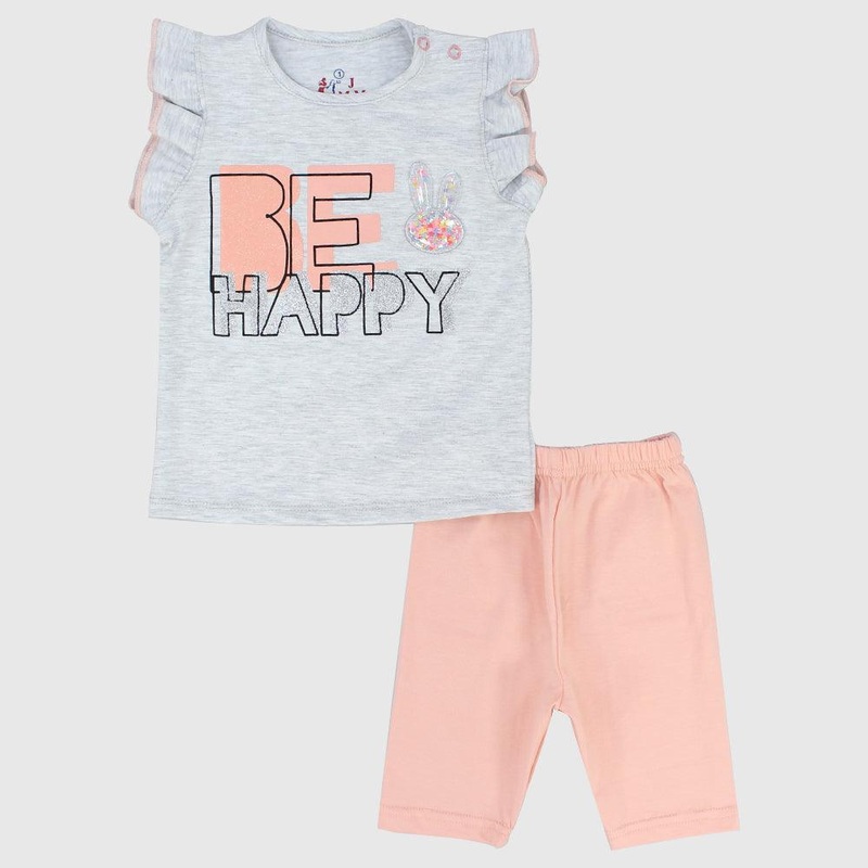 “Be Happy” Ruffled Shoulders Sleeveless Pajama