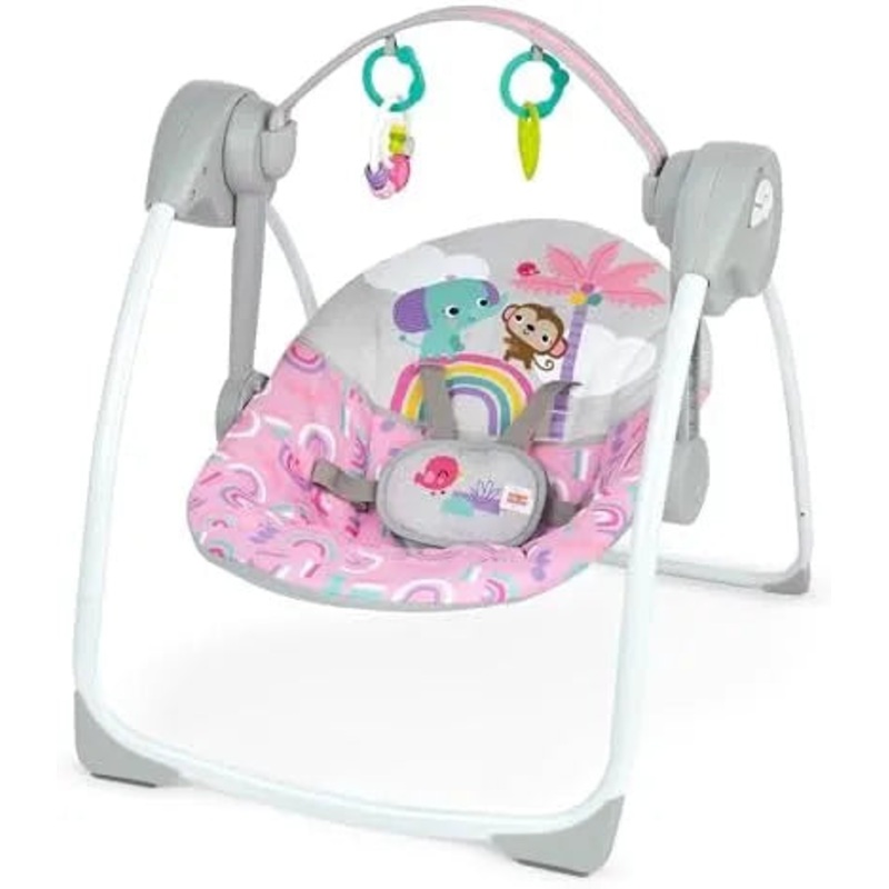 Bright Starts Pink Paradise Portable Compact Automatic Baby Swing with Music