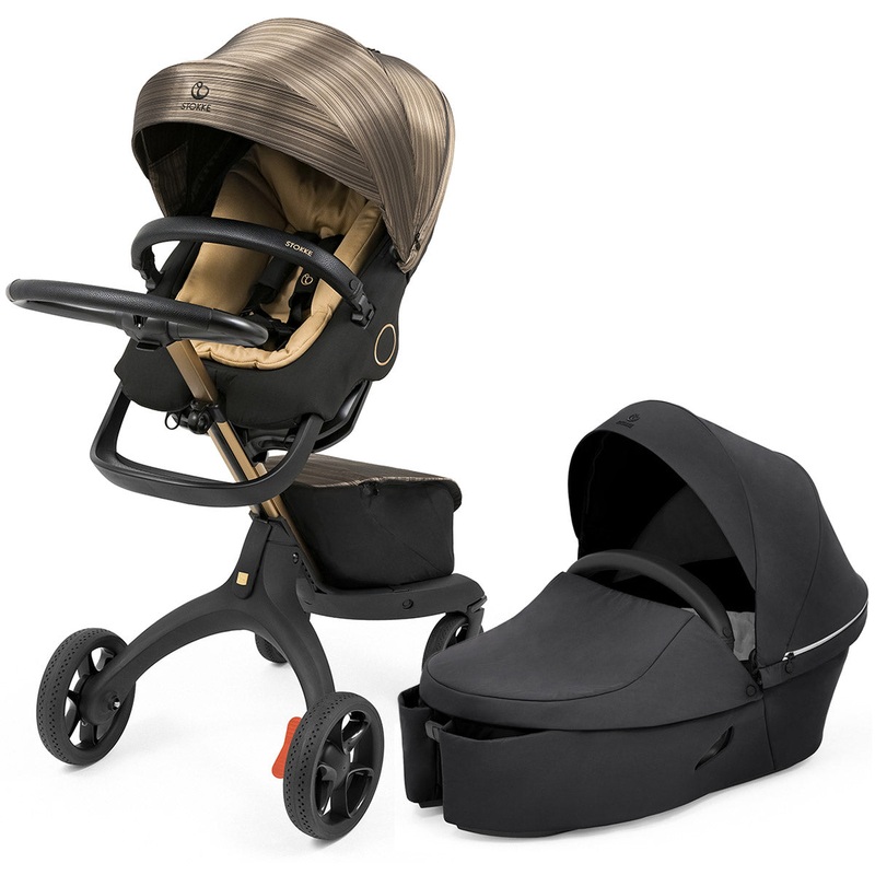 Stokke Xplory X Stroller + Carry Cot Bundle – Gold Edition / Rich Black