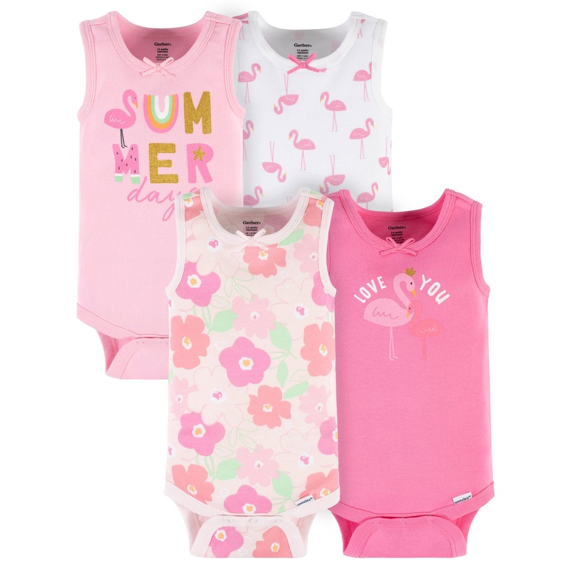 4-Pack Baby Girls Summer Blossom Tank Onesies Bodysuits