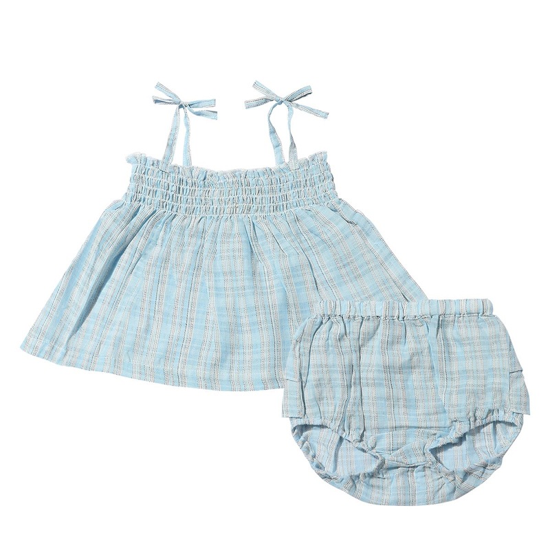 Bianca Smocked Set – Blue & Yellow Stripe