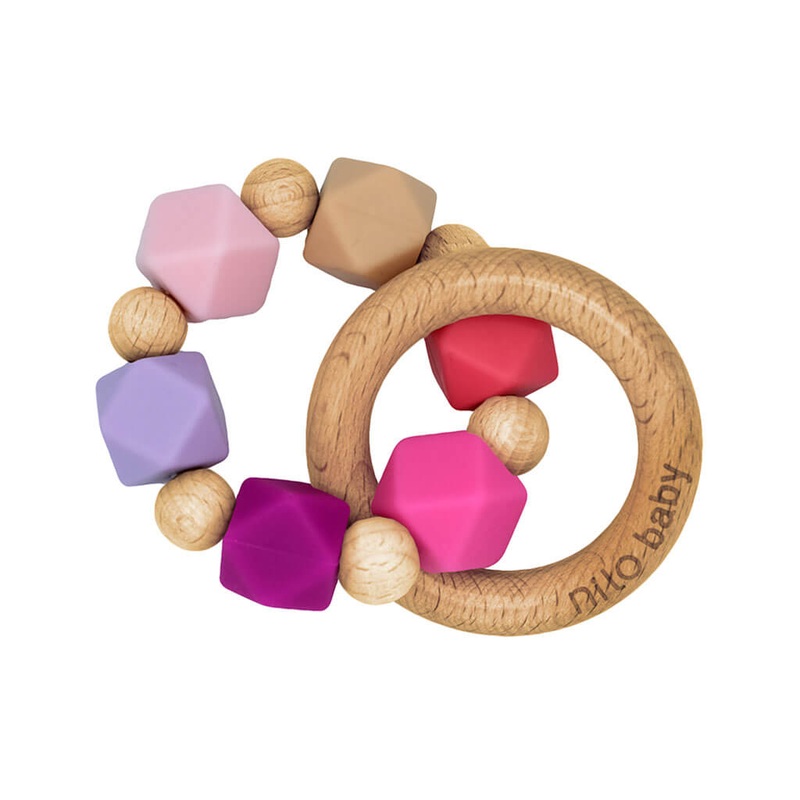 Silicone + Wood Teether Pink Charm