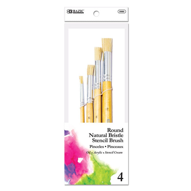 BAZIC Round Natural Bristle Stencil Brush (4/Pack)