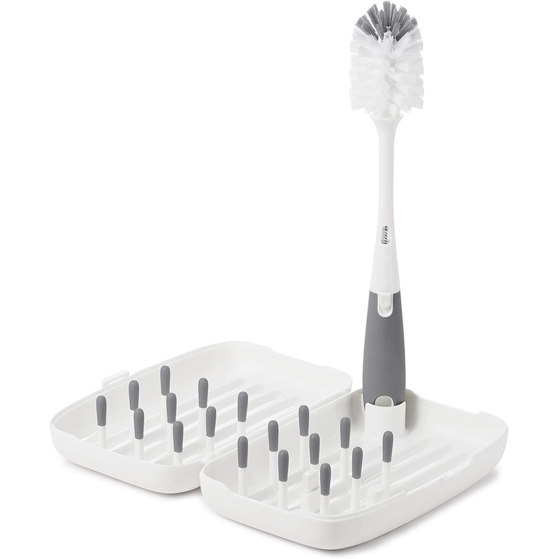OXO Tot On The Go Drying Rack With Bottle Brush, Grey
