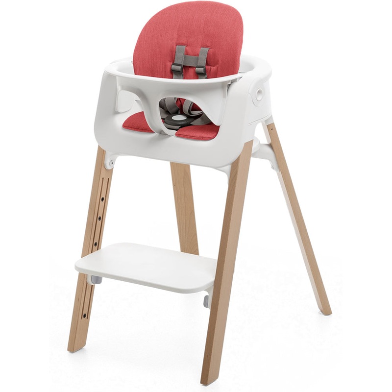 Stokke Steps Chair + Cushion (No Tray) – White/Natural/Red