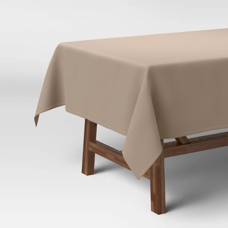 84″ x 60″ Solid Tablecloth Natural – Threshold: Traditional Tan Cotton, Recycled Polyester, Fall Decor