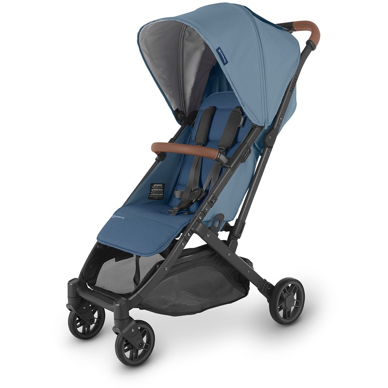 UPPAbaby MINU V2 Compact Stroller – Charlotte (Coastal Blue Melange / Carbon / Saddle Leather)
