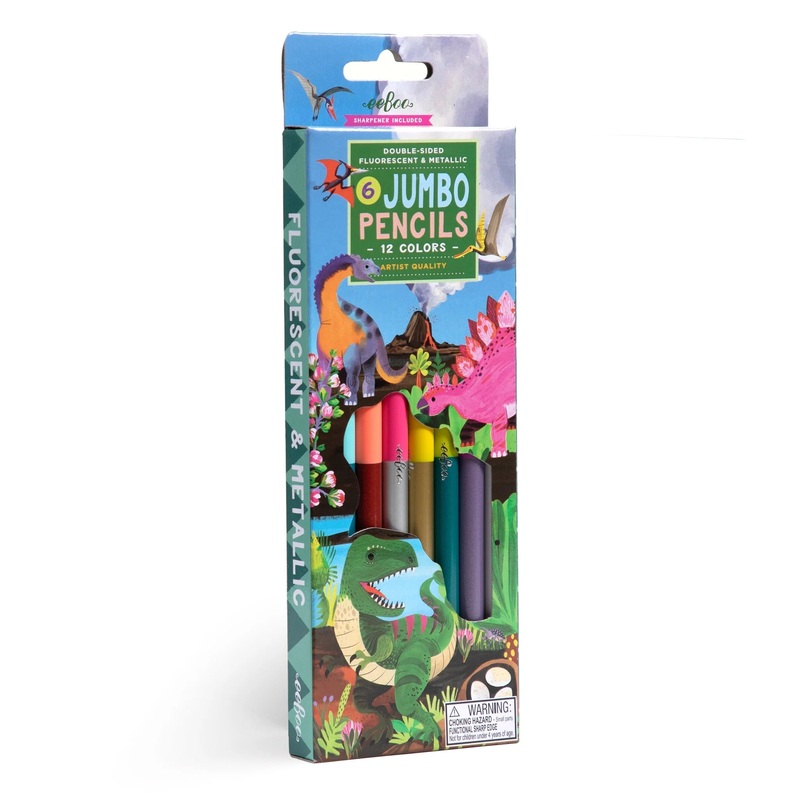 eeBoo Dinosaur 6 Jumbo Double-Sided Pencils