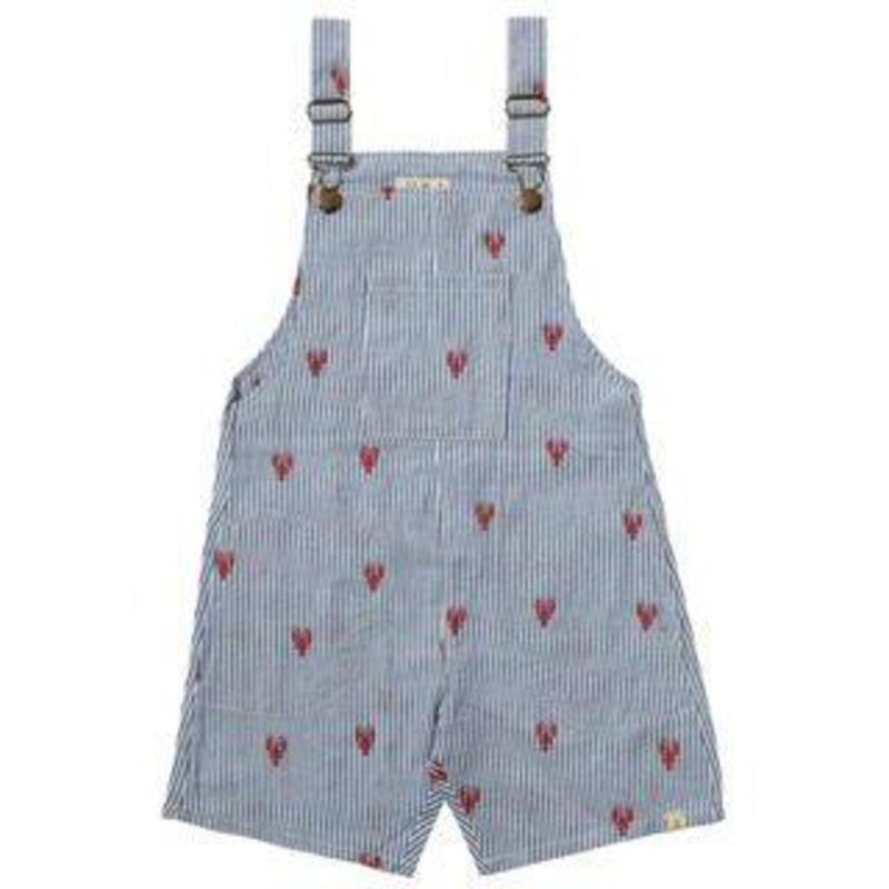 Me & Henry Galleon Woven Buckle Overalls | Lobster Seersucker