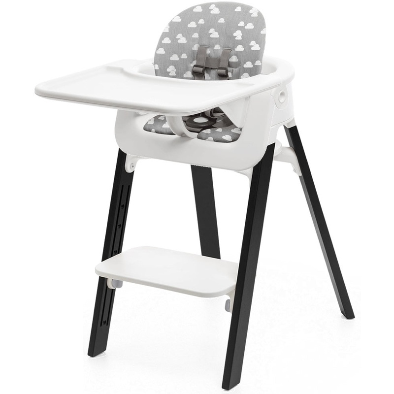 Stokke Steps Complete High Chair with Cushion – White/Oak Black/Grey Clouds