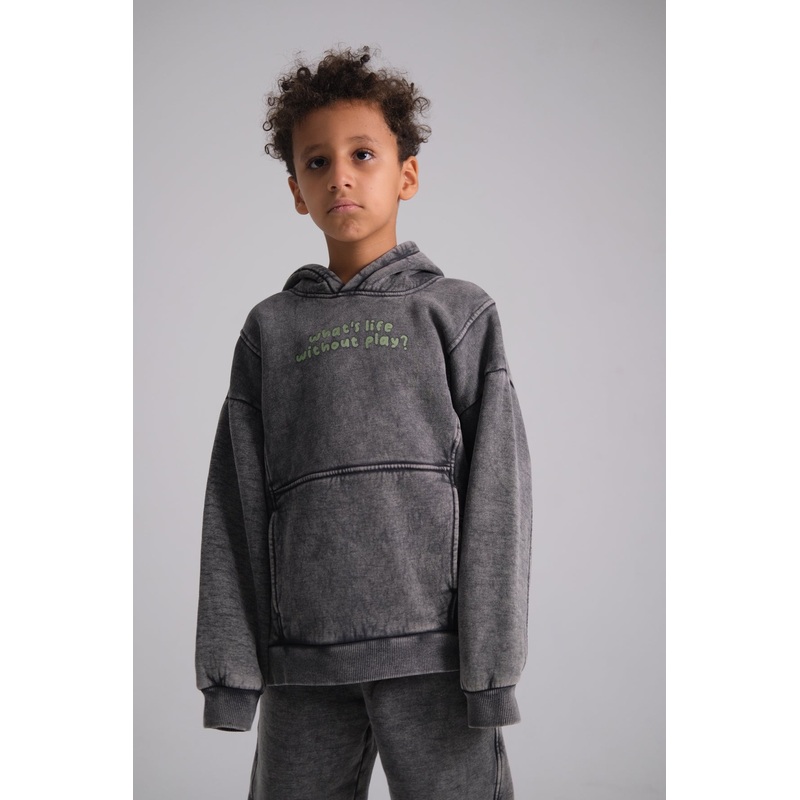 Unisex Grey Long-Sleeved Youth Hoodie